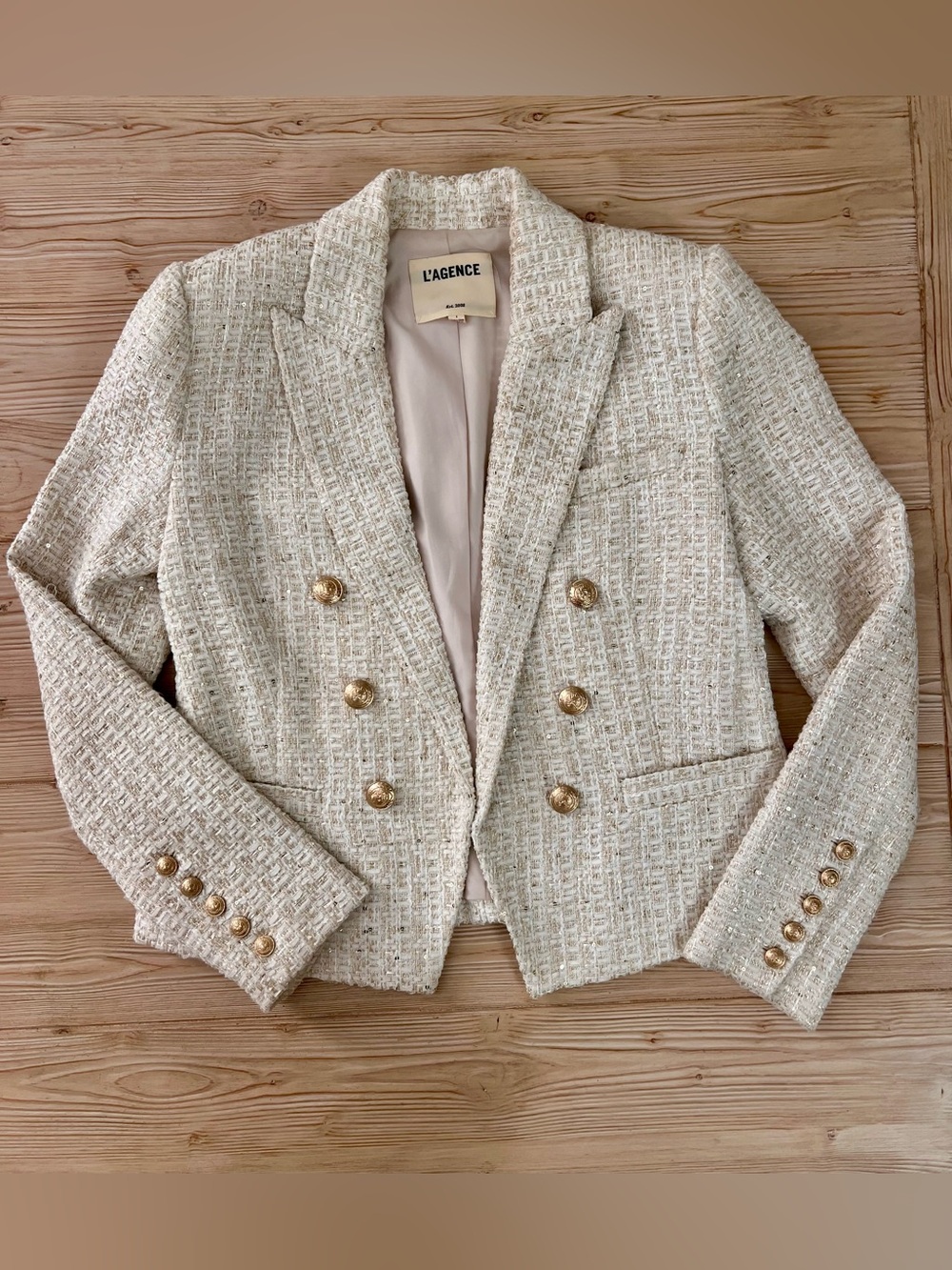 ’Agence Brooke Ivory Metallic Tweed Double Breasted Blazer 4